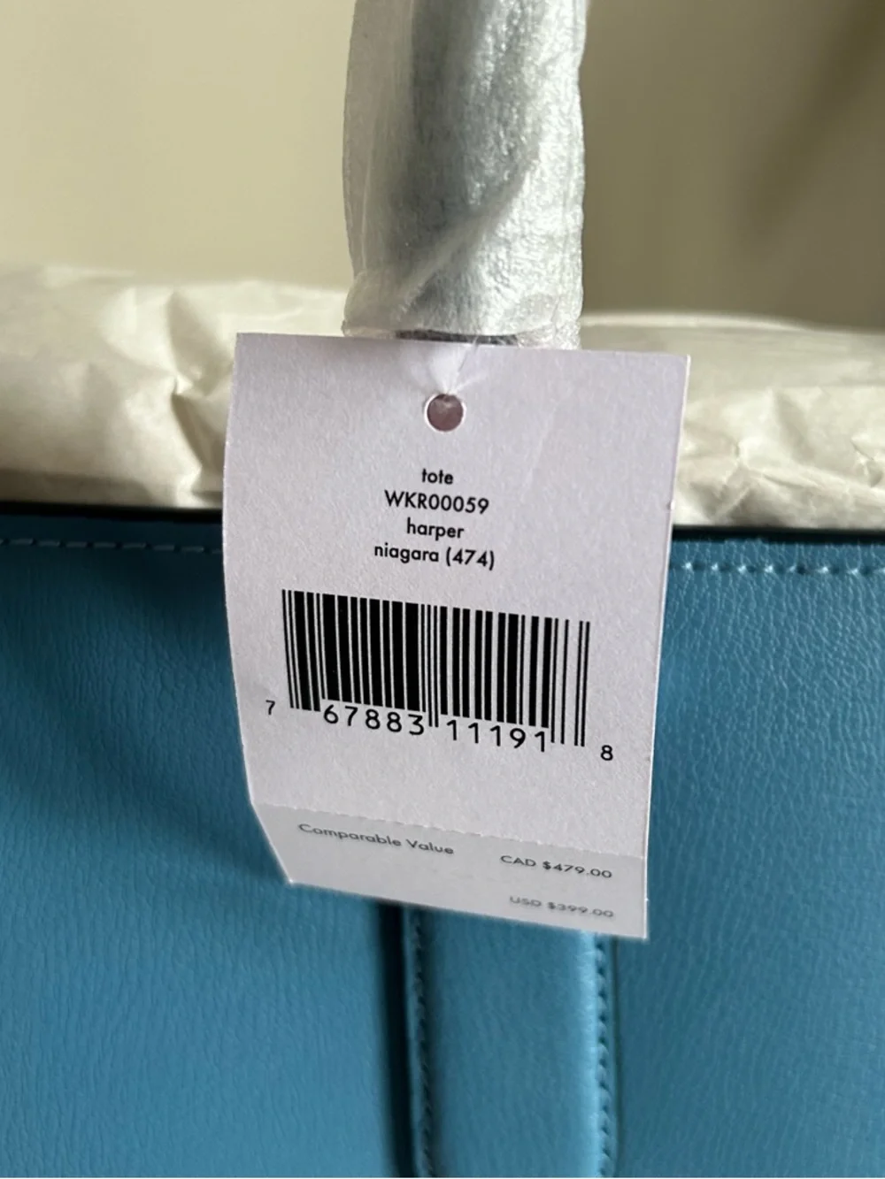 Kate Spade Harper Niagara Blue Pebbled Leather Tote‎ Bag NEW